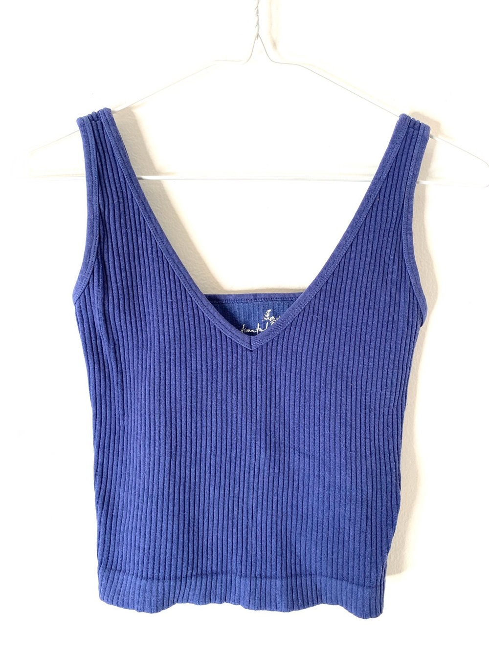 Intimately by Free People Blue Ribbed V Neck Cropped Tank Top Stretch